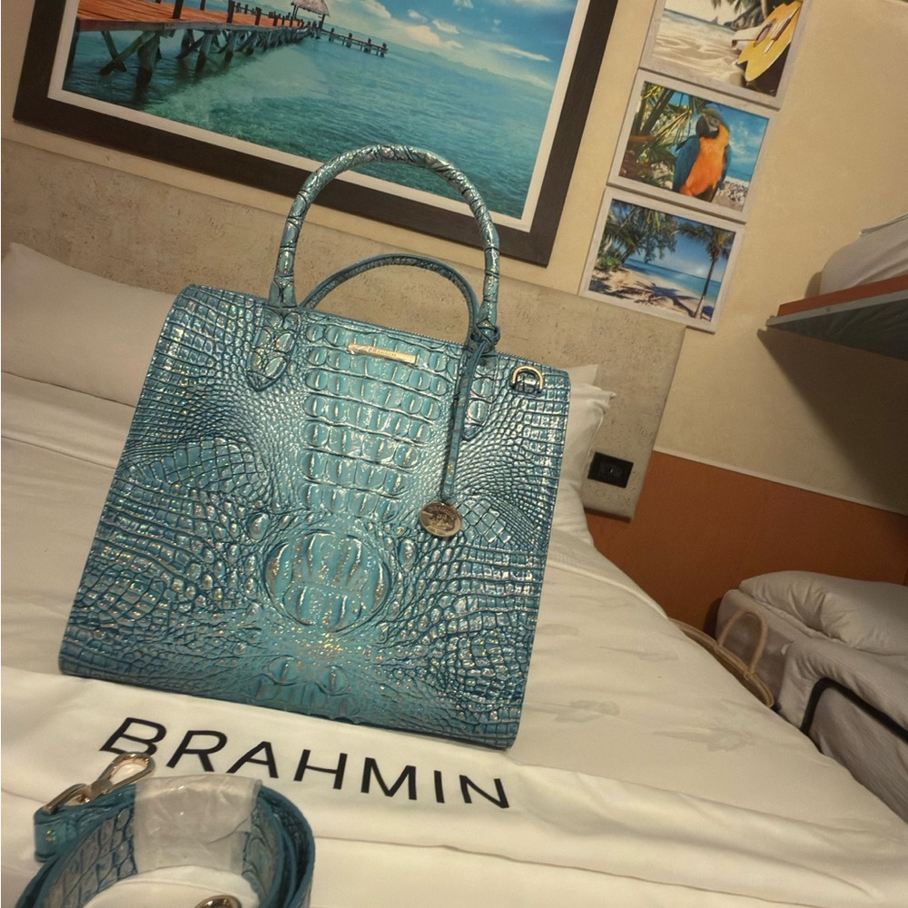 Brahmin Turquoise Embossed Satchel